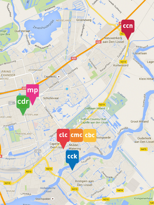 kaart met locaties Comenius Colleges